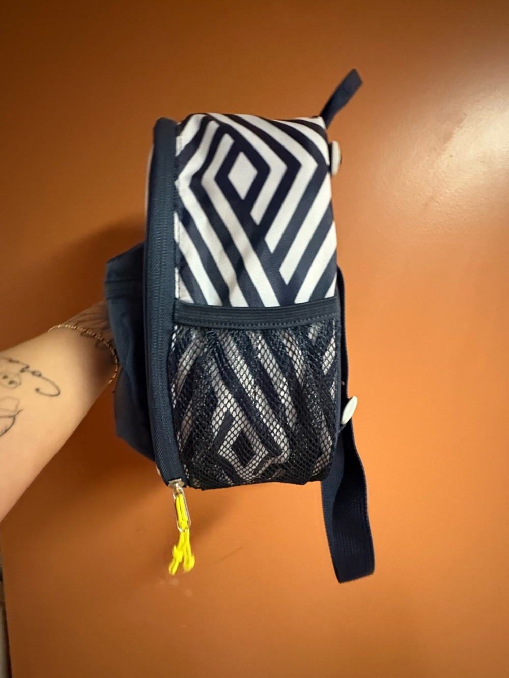 Igloo Navy and White Striped insulated Backpack with Neon Yellow Accents - Picture 5 of 6